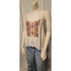 Urban Outfitters Ecote Tribal Print Embroidered Crinkle Gauze Strappy Back Top L